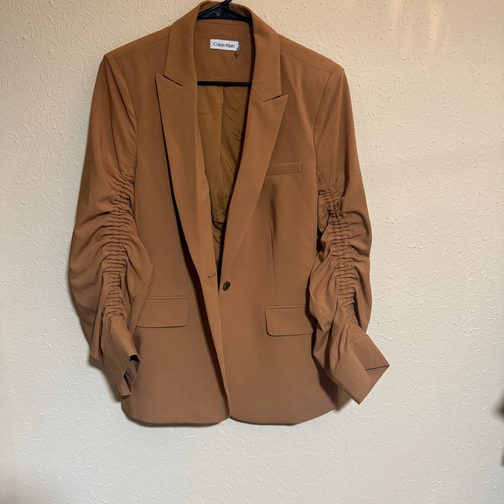 Calvin Klein Camel Ruched Blazer